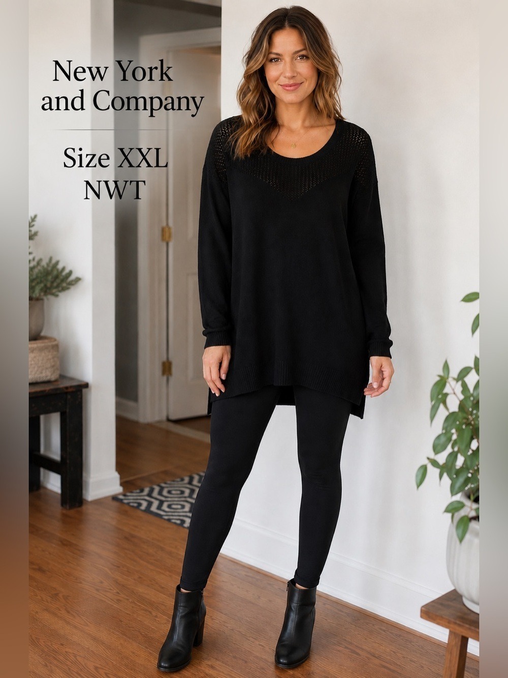New York & Company black lightweight hi Lo tunic sweater Woman’s size XXL